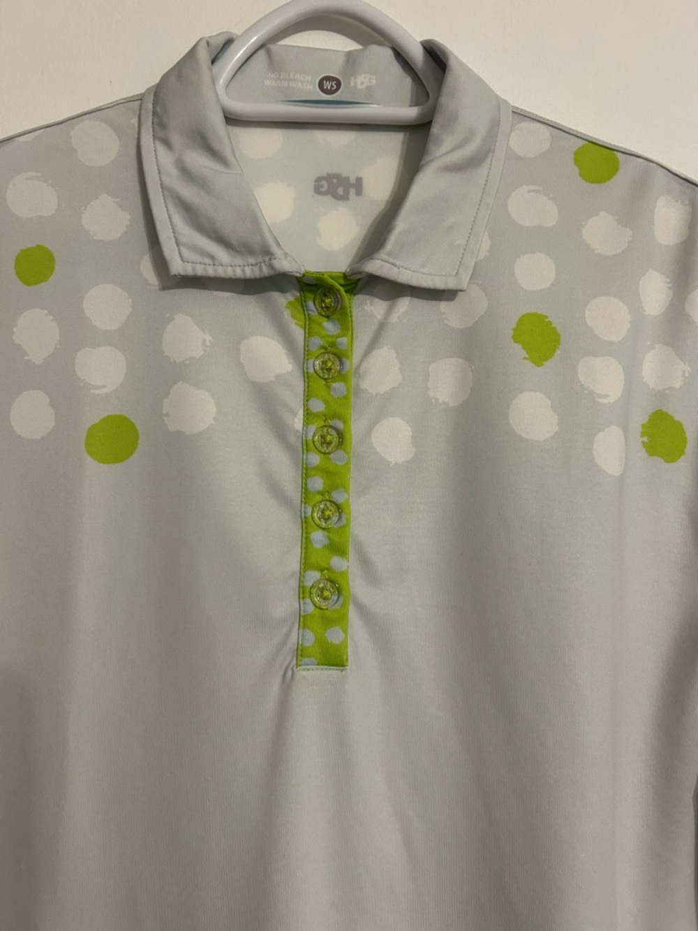 Women's Light Gray Polo Top with Lime Dot Accents Small Golf Pickleball Sporty